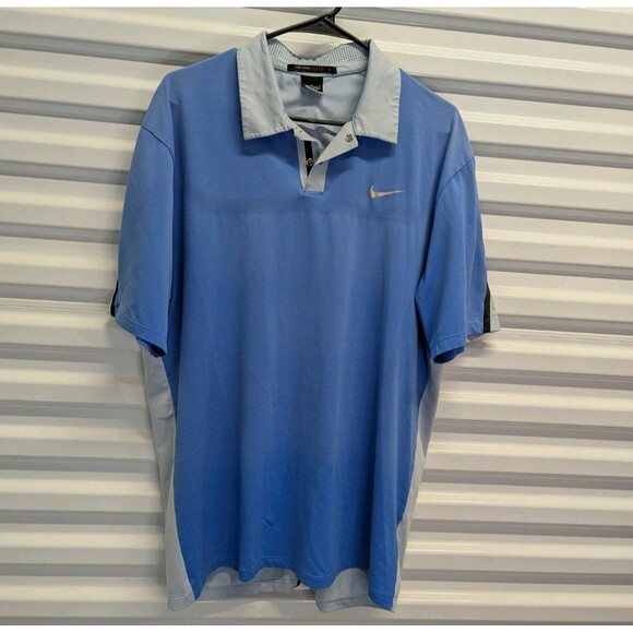 Nike Size Large Blue Tiger Woods Collection Golf Dri Fit Polo Collared Shirt - Picture 1 of 11